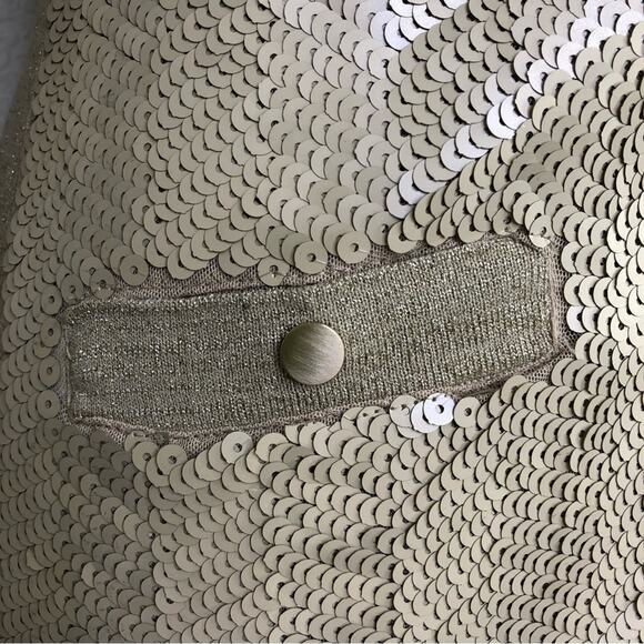 Cache champagne gold sequin front button cardigan sweater size Medium - Picture 6 of 16